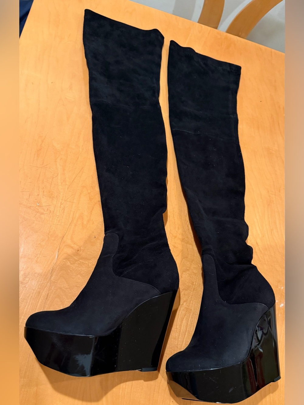 Robert Clergerie Black Over-the-Knee Wedge Platform Boots
